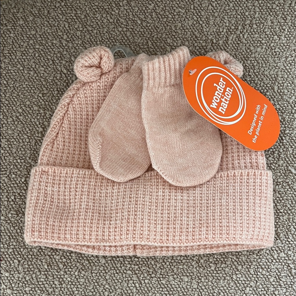 Wonder Nation Blush Knit Hat and Mittens Set